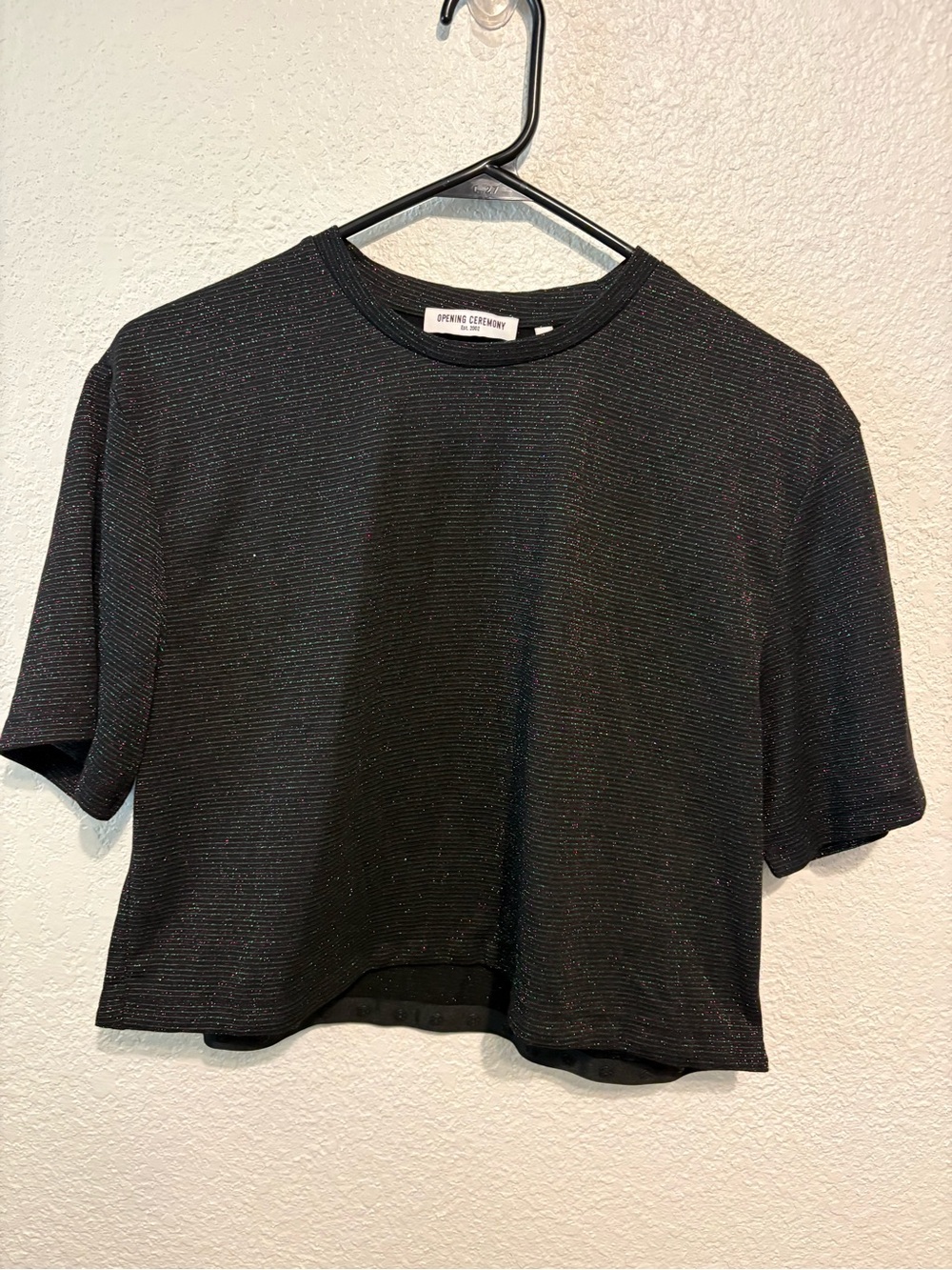 Opening Ceremony Black Metallic Thread Cropped Tee